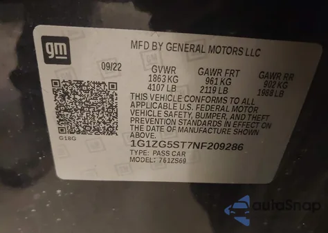 2022 Chevrolet Malibu Fwd Rs from USA, damaged, VIN 1G1ZG5ST7NF209286